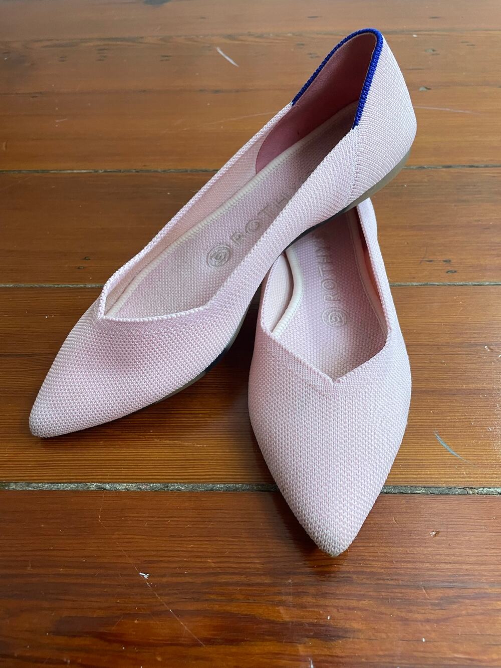 Rothy's The Point Flats Womens 6.5 Blush Pink Blue Knit Pointed Toe